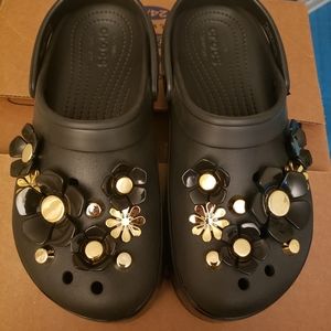Black crocband Crocs metallic bloom htf Size 9